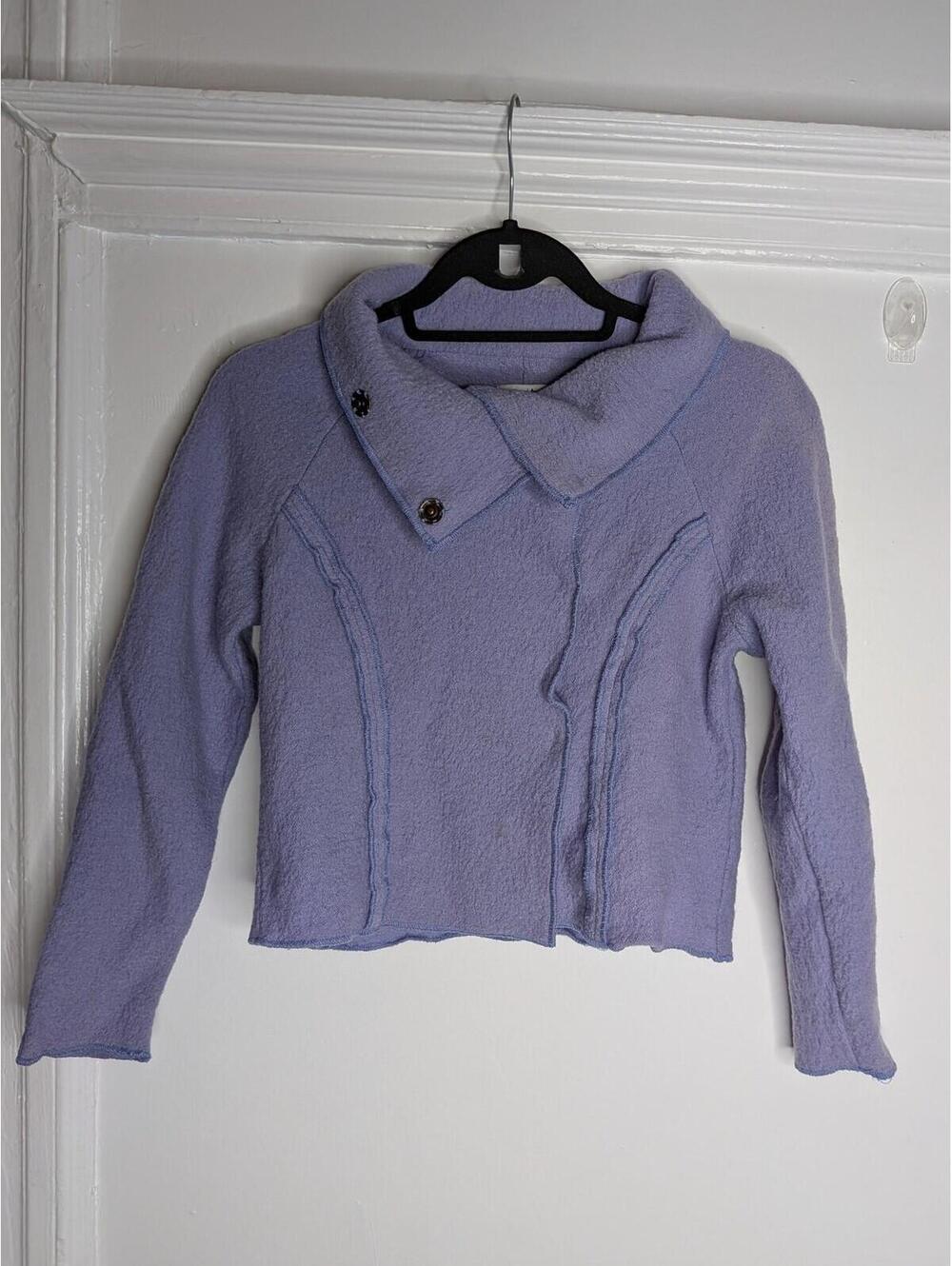 Cache Jacket Womens Small Purple Wool Asymmetrical Snap Collar Cropped Knit